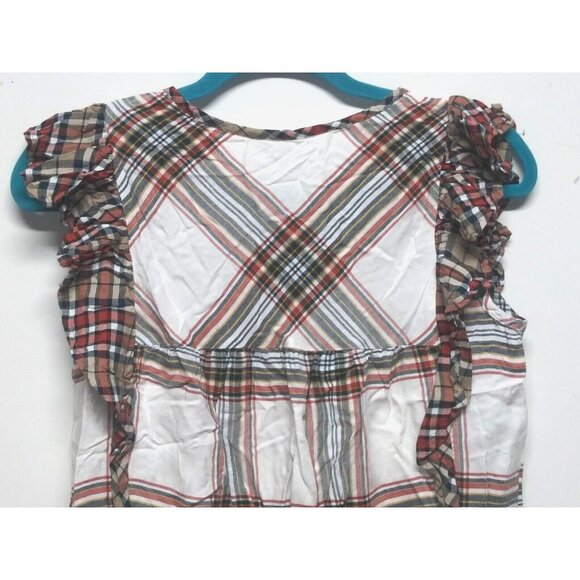 Time & Tru Womens ruffled tank top Plaid flutter/Cap Sleeve Sz M multicolor EUC - Picture 9 of 12